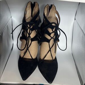 Mercanti Florentini “Ghilli” Designer lace up heels 9 Italy Black Suede